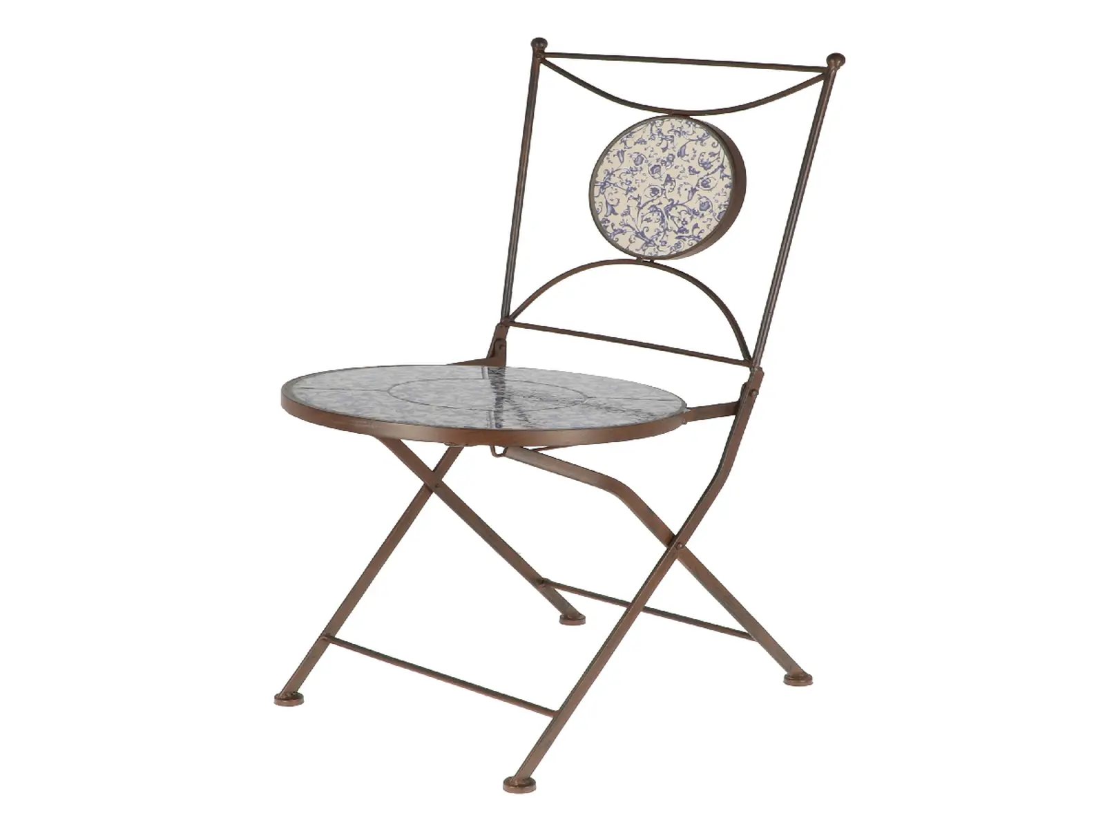 Židle, modrobílá keramika AGED CERAMIC , skládací, 89cm|Esschert Design