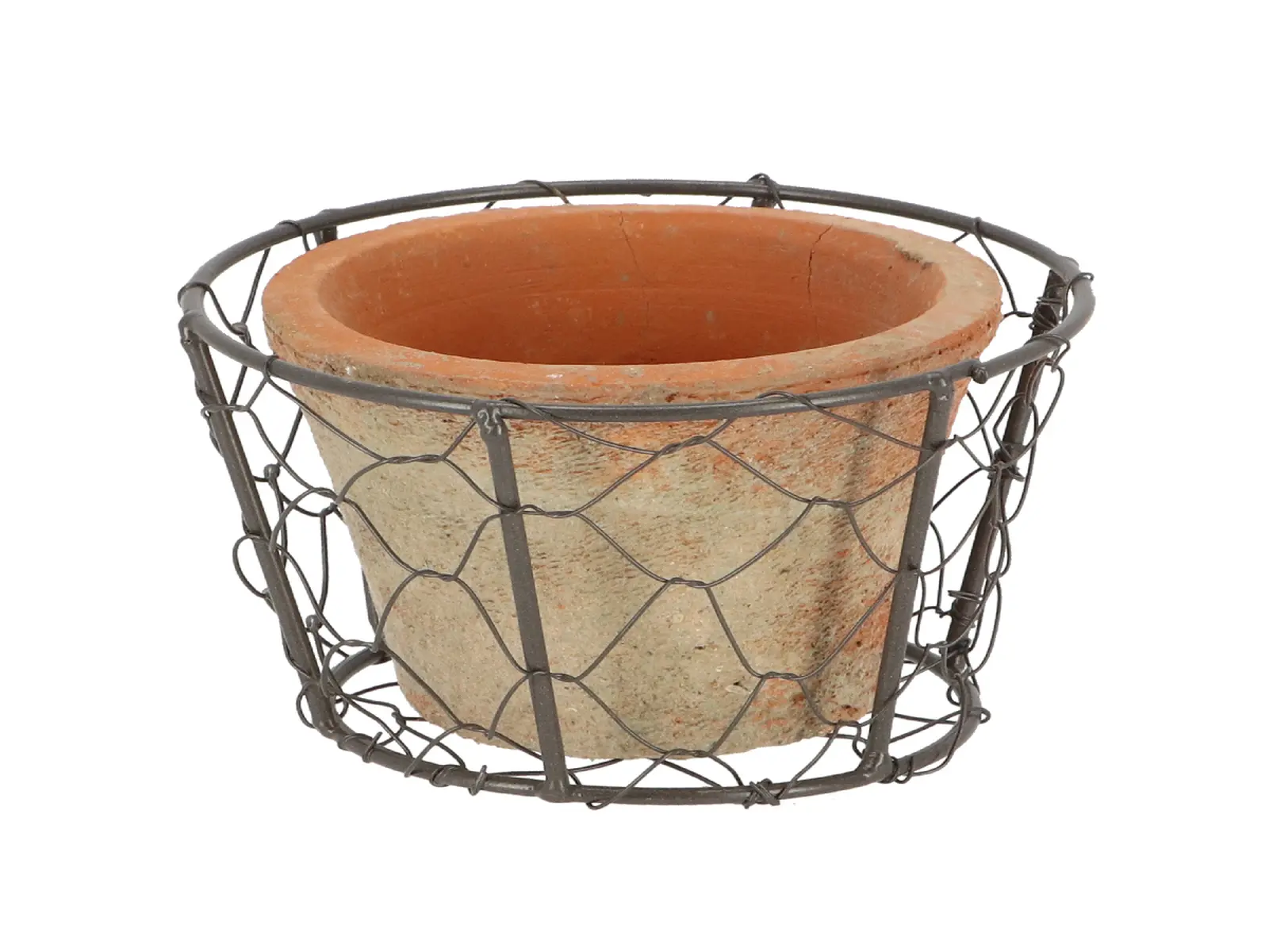 Drátěný koš s květináčem TERRACOTTA Robert & Stevens Potters, 0,3L, hnědá|přírodní|Esschert Design