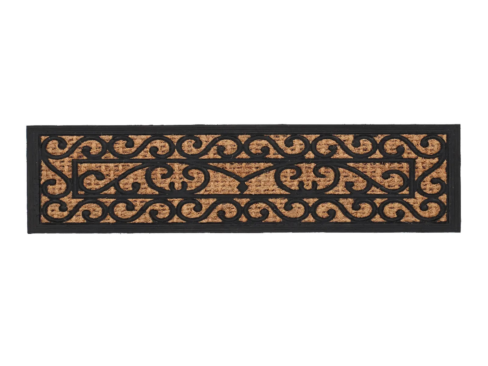 Gumová Rohožka BEST FOR BOOTS s kokosovým vláknem, černá s přírodní, s ornamenty, 75 x 25 cm|Esschert Design