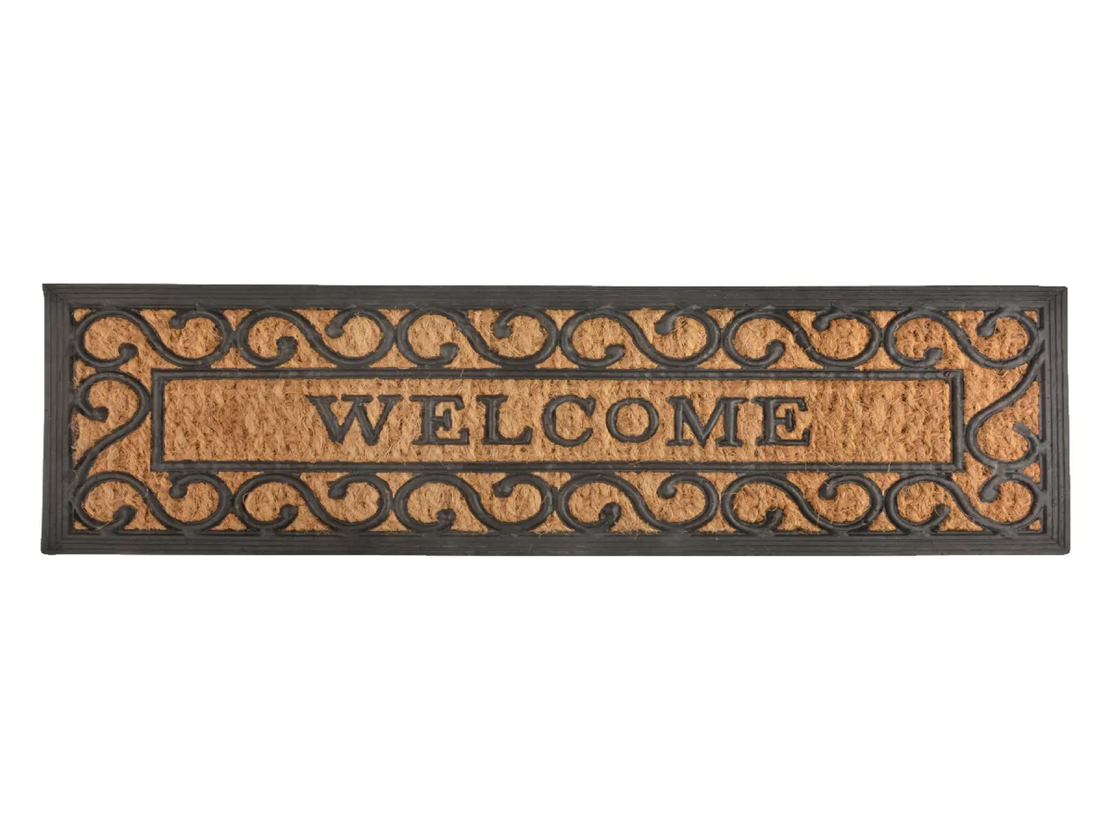 Gumová Rohožka BEST FOR BOOTS s kokosovým vláknem a nápisem Welcome, černá s přírodní, 75 x 25 cm|Esschert Design