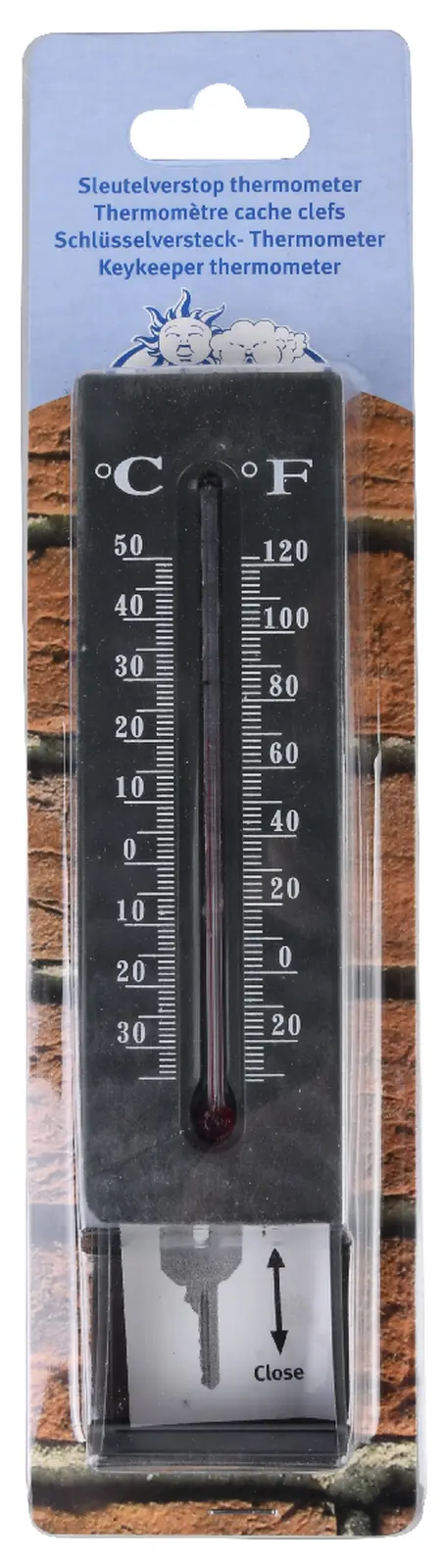 Teploměr WORLD OF WEATHER, se skrýší na klíče, 5 x 3 x 16 cm|Esschert Design