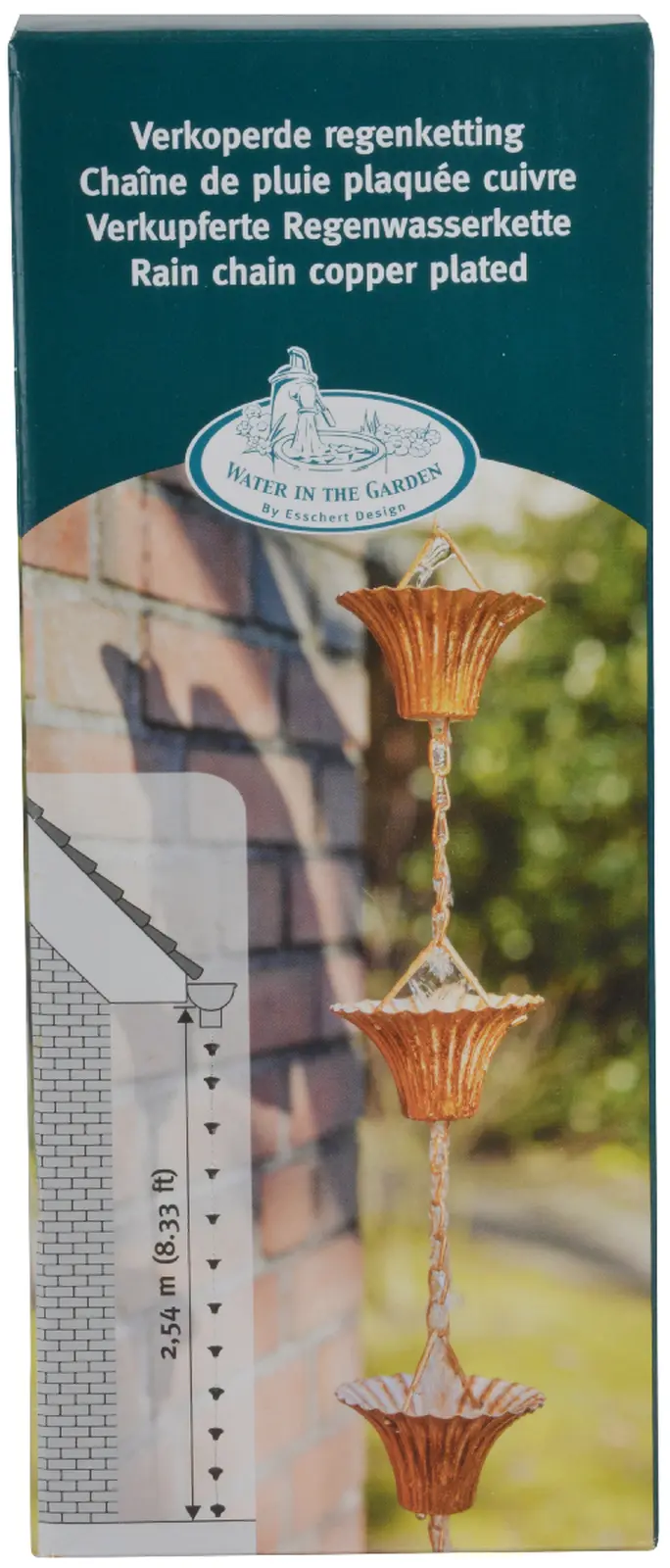 Okapníček RAIN CHAIN, růžová|měděná, dárkové balení, 8x259cm|Esschert Design