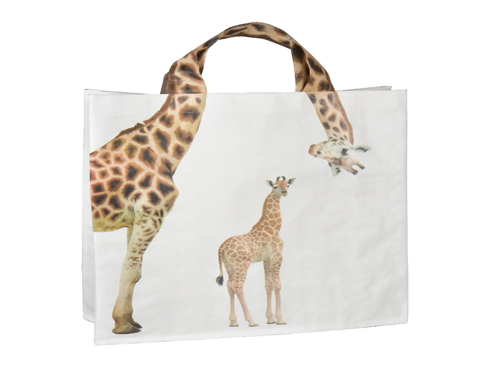 Taška nákupní ZOO, s barevným potiskem žirafy, plameňáka a slona, pevná s textilními úchopy, 39 x 14 x 39 cm, balení obsahuje 3 kusy!|Esschert Design