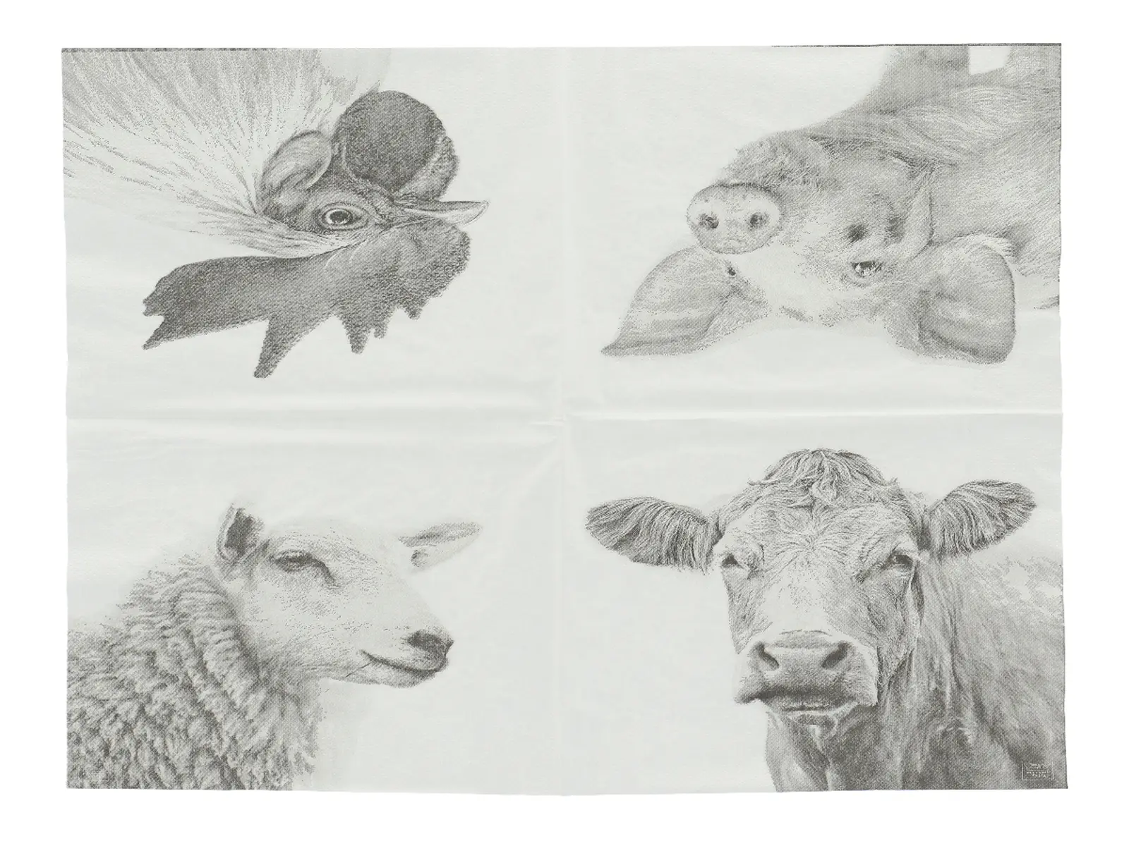 Ubrousky B&W Farmářská zvířátka, 17x17cm (DOPRODEJ)|Esschert Design