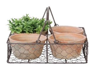 Drátěný koš ESSCHERT´S GARDEN Robert & Stevens Potters, SINCE 1875 TERRACOTTA se 4-mi květináči|Esschert Design