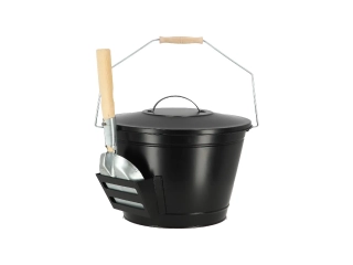Nádoba na popel s lopatkou FANCY FLAMES, 14L, ocel, černá|Esschert Design