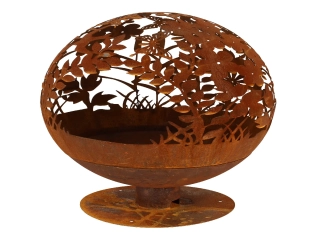 Ohniště FANCY FLAMES , koule vyřezávaná, stínohra luční KVĚTINY, rez, 66 cm, 11kg|Esschert Design