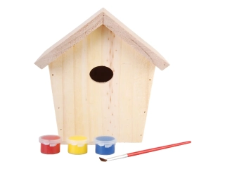 Budka pro ptáčky BEST FOR BIRDS s barvami a štětcem, 15x12x20cm, přírodní+barvy|Esschert Design