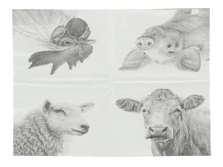 Ubrousky B&W Farmářská zvířátka, 17x17cm (DOPRODEJ)|Esschert Design