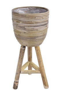 Obal na květináč STRIPE, s igelitovou výplní, dřevěné nohy, šedá, 20x47cm|Van Der Leeden 1915