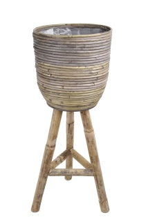 Obal na květináč STRIPE, s igelitovou výplní, dřevěné nohy, šedá, 25x64cm|Van Der Leeden 1915