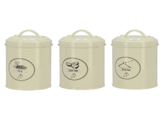 Dózy SECRETS DU POTAGER na potraviny, velikost: 1,3 L, barva: krémová bílá, balení obsahuje 3 kusy!|Esschert Design