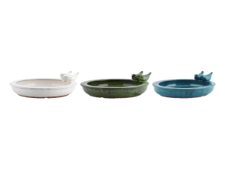 Koupel pro ptáčky ELEGANT, keramická,27x11cm, bílá/zelená/modrá (balení obsahuje 3 kusy!)|Esschert Design